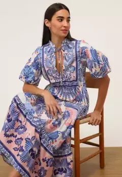 Vestido FARM RIO Midi Tucano Em Flor Azul en internet