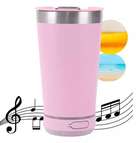 Copo Térmico Cerveja em Aço Inox com Caixa de Som Bluetooth 420ml ROSA