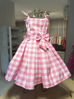 Vestido Barbie Xadrez Rosa