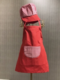 Avental Chef infantil - xadrez vermelho