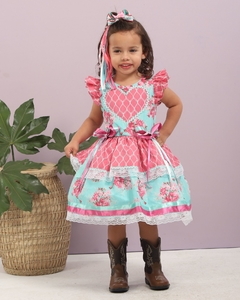 (pronta entrega) Vestido Junino Coração floral tiffany