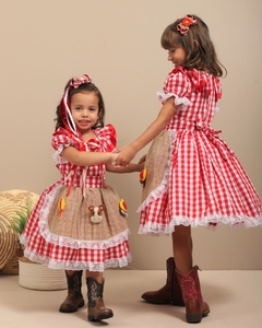 Vestido Junino Arraia na Roça xadrez vermelho