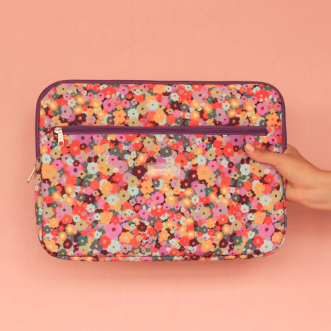 Portanotebook con bolsillo frontal - con diseño floral