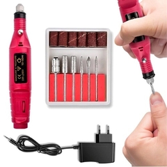 Lixadeira Lixa Motor de Unha Elétrica, Profissional, Bivolt 110v/220v +KIT BROCAS + REFIL 6 UNIDADES
