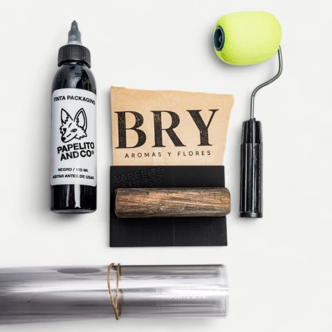 Kit para Packaging (sello de goma + tinta premium + rodillo + placa cristal) . Varias medidas - comprar online