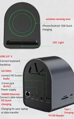 Imagen de Docking Station Cimexi USB Tipo C Power Delivery 100w Hdmi Ethernet Carga Inalambrica