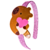Tiara acrílica com uma capivara segurando um coração rosa em um arco brilhante rosa.