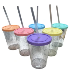 Vaso Acrílico Glitter 350cc Vacío con Sorbete