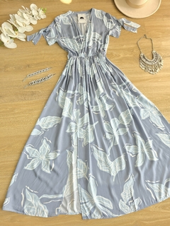 Maxi Vestido Roma Celeste Hojas - Las Barchelas