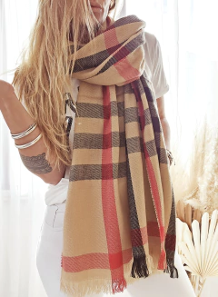 Bufandón Beige/rojo - comprar online