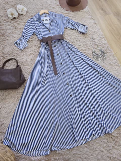 Maxi Vestido Hera Rayas Azul - Las Barchelas