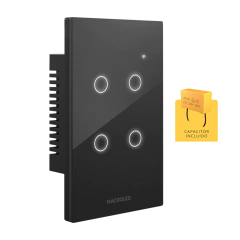 Tecla Smart Tactil 4 Modulo WIFI + BT Negra