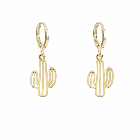 Argola com pingente de cactos dourado