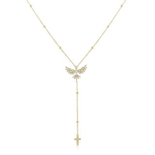 Colar terço de Divino Espírito Santo cravejado de zircônia branca - dourado