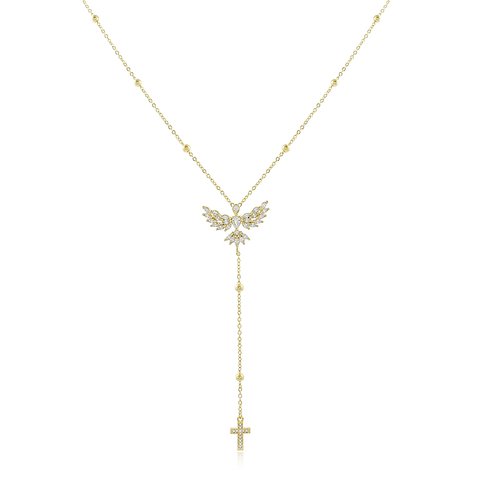 Colar terço de Divino Espírito Santo cravejado de zircônia branca - dourado - comprar online