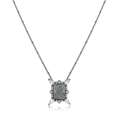 Colar escapulário do Sagrado Coração de Jesus cravejado de zircônia branca cristal