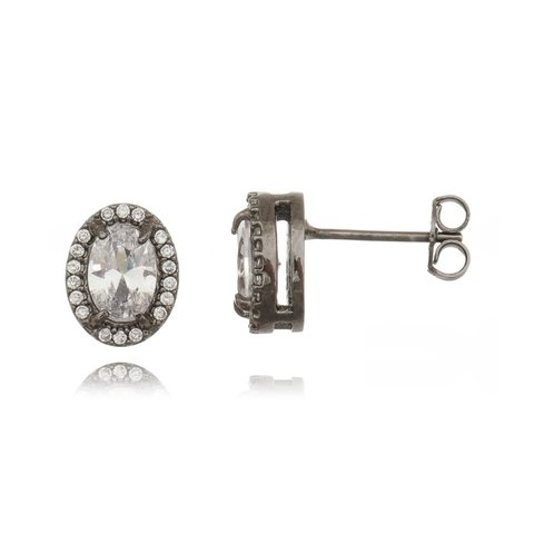 /Brinco oval cravejado de zircônia branca