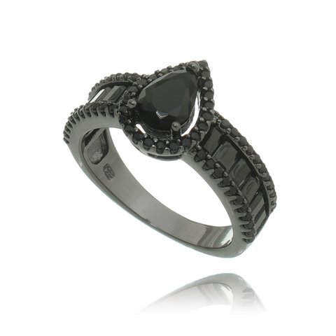 Anel de gota em prata 925 cravejado de zircônias negras