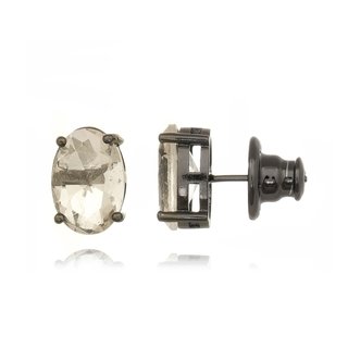 Brinco oval cravejado com zircônia fusion fume claro