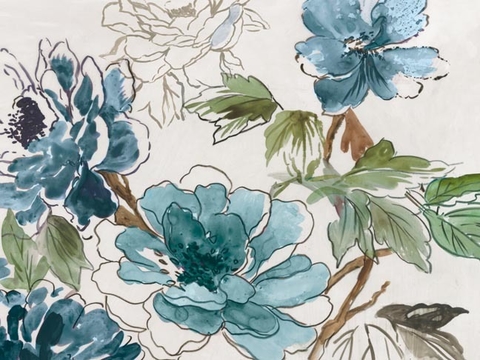 Gravura Flores em  Tons de Azul