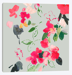 Gravura Flores  em Tons Vermelho e Pastel