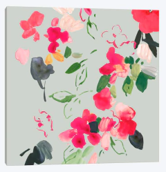 Gravura Flores  em Tons Vermelho e Pastel