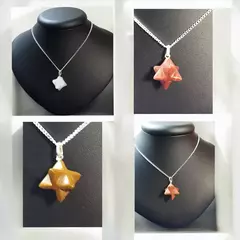 Pingente merkaba de cristal natural com corrente de prata