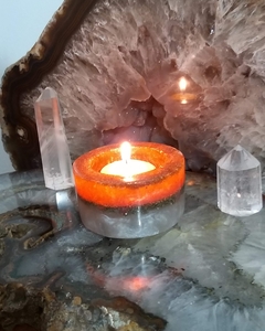 Imagem do Porta-velas de orgonite perolado com citrino