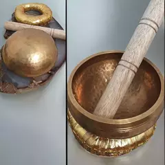 Tigela tibetana cobre martelado - 11cm + bastão + almofada - Orgonites e loja de artigos esotéricos