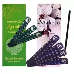 Kit Incensário Régua com Motivos Om ou Yin/Yang + Incenso Purificador do Lar Arruda ou Makoto