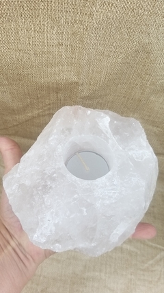 Porta-velas de cristal de quartzo branco bruto - 1,523Kg