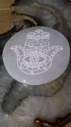 Placa de selenita 10cm Hamsá - 300g