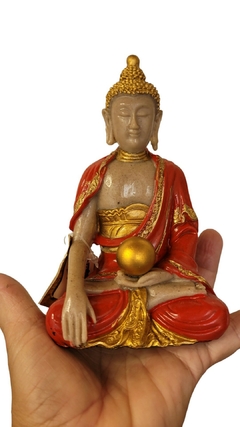 Estatueta Buda Tibetano vermelho com dourado 14cm - resina importada