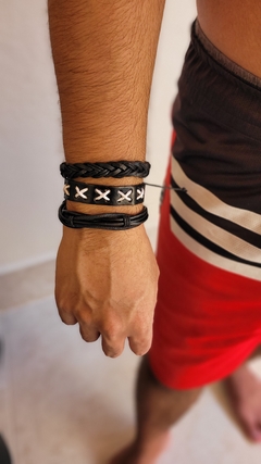 Kit 3 Pulseiras Couro Legítimo Ajustável - Escolha o modelo - comprar online