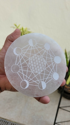 Placa de selenita 12,2cm Geometria Sagrada - 431g
