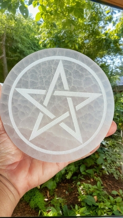 Placa de selenita 12cm Pentagrama - 393g