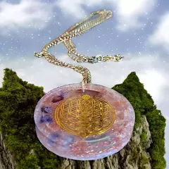 Orgonite pingente chakras e mandala flor da vida com símbolos dos chakras 4,9cm
