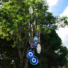 Sino dos Ventos de Metal com Olhos Gregos - 55cm - Proteção e Beleza em Seu Ambiente - comprar online
