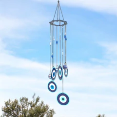 Sino dos Ventos de Metal com Olhos Gregos - 55cm - Proteção e Beleza em Seu Ambiente