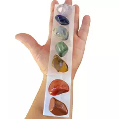 Kit pedras dos 7 chakras M + Barra Régua de Selenita 20cm - comprar online