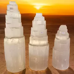Torre de Selenita 20cm com Base de Orgonite e Cromoterapia: Energize, Decore e Cure na internet