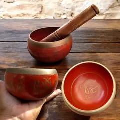 Tigela tibetana 11cm vermelha com bastão - comprar online
