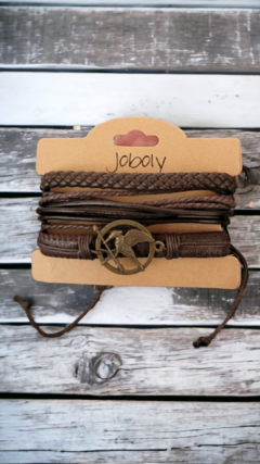 Kit 3 Pulseiras Couro Legítimo Ajustável com símbolo de metal - loja online