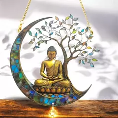 Suncatcher Buda na Lua com árvore 14cm - Harmonia e Luz para Seu Espaço! na internet