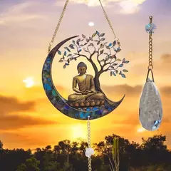 Suncatcher Buda na Lua com árvore 14cm - Harmonia e Luz para Seu Espaço! - comprar online