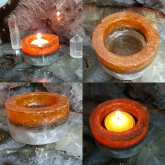 Porta-velas de orgonite perolado com citrino
