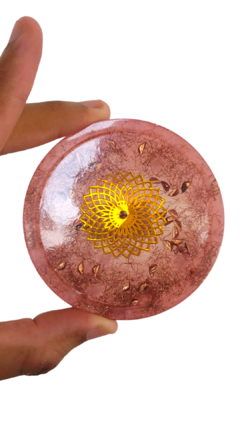 Porta-Copos de Orgonite Mandala 81mm Quartzo Rosa - Amor - comprar online