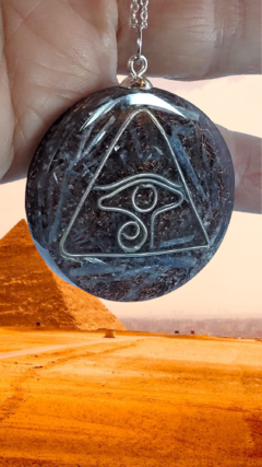 Orgonite pingente olho de hórus corrente de prata - proteção espiritual