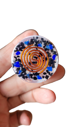 Orgonite pop socket suporte celular com turmalina negra e lápis-lazúli