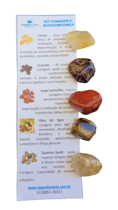 Kit coragem e autoconfiança cristais energéticos com saquinho de organza